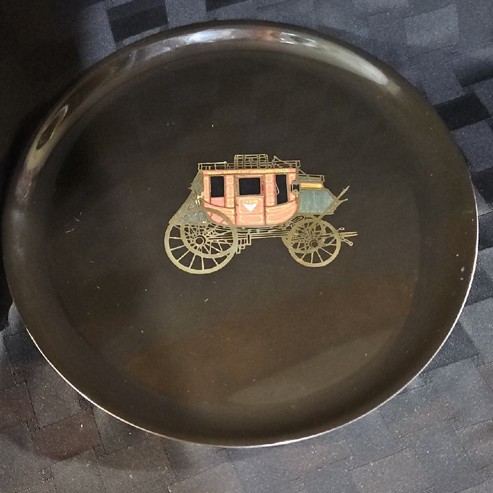 Couroc Gold Label Tray Featuring a Wells Fargo US Mail Stagecoach Motif